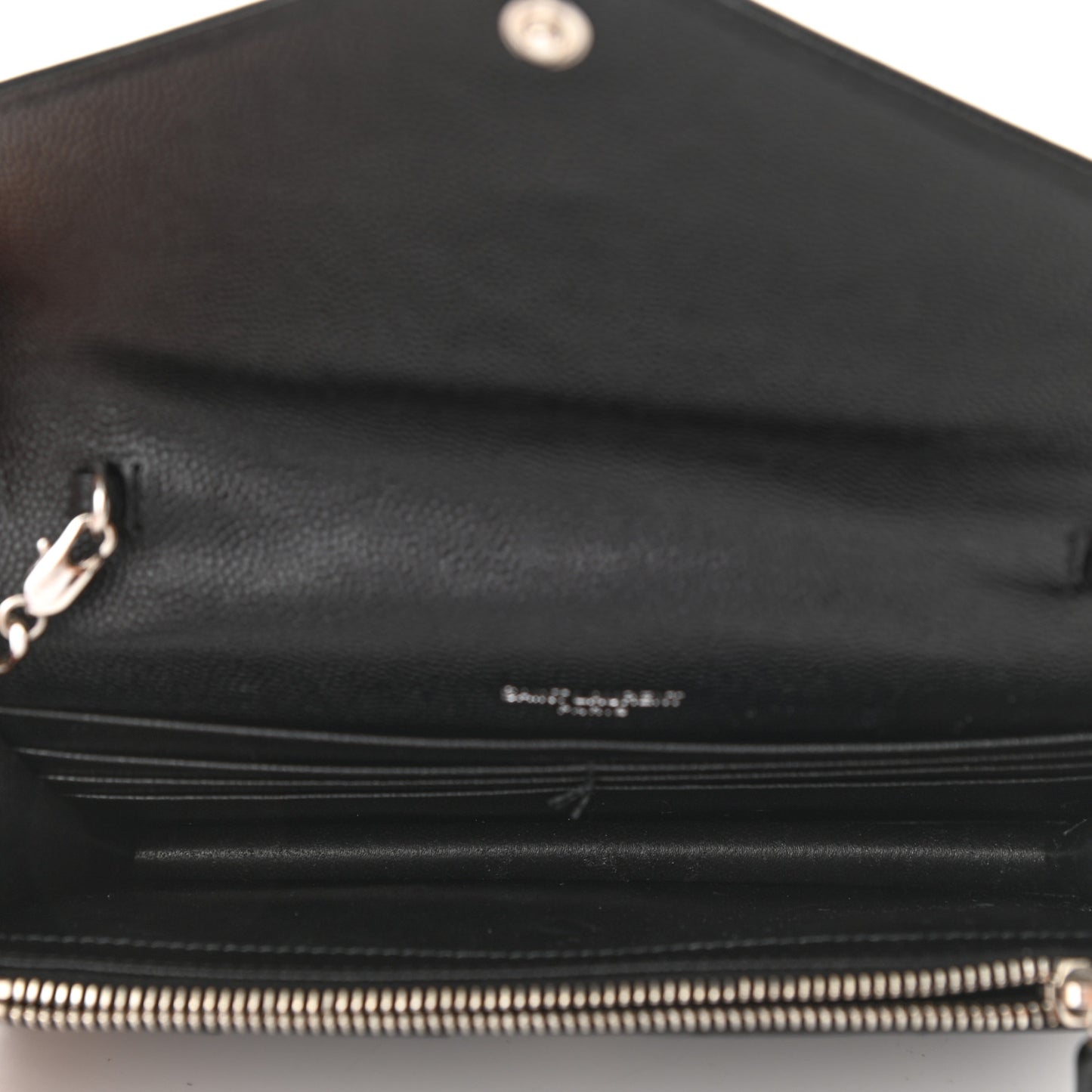 Grain De Poudre Matelasse Chevron Monogram Envelope Chain Wallet Black
