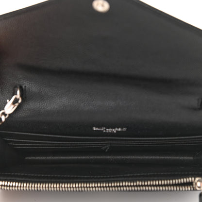 Saint Laurent Grain De Poudre Matelasse Chevron Monogram Envelope Chain Wallet Black 4 of 9