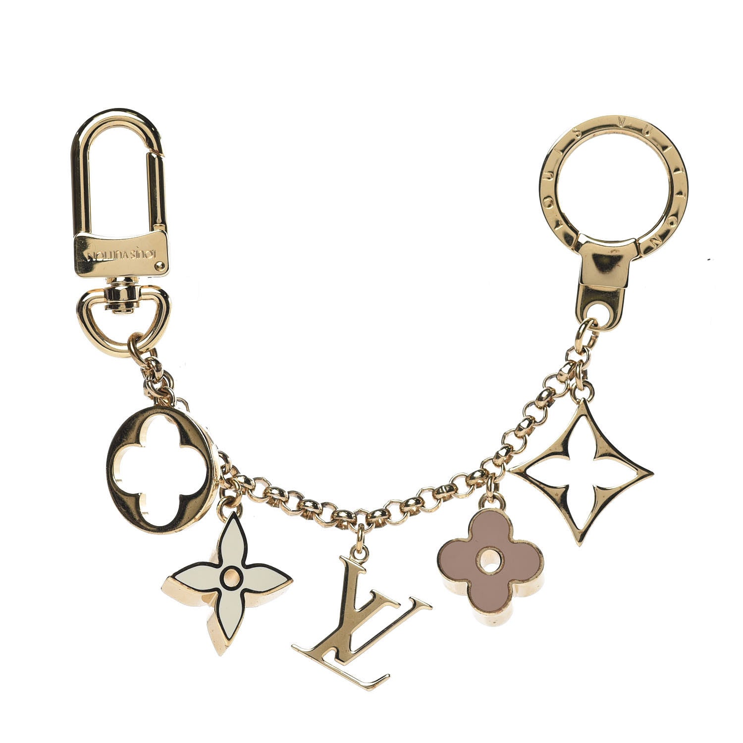 Louis Vuitton Brass Enamel Fleur De Monogram Bag Charm Chain Gold 1 of 4