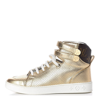 Louis Vuitton Calfskin Monogram Boombox High Top Sneakers 37 Gold 1 of 13