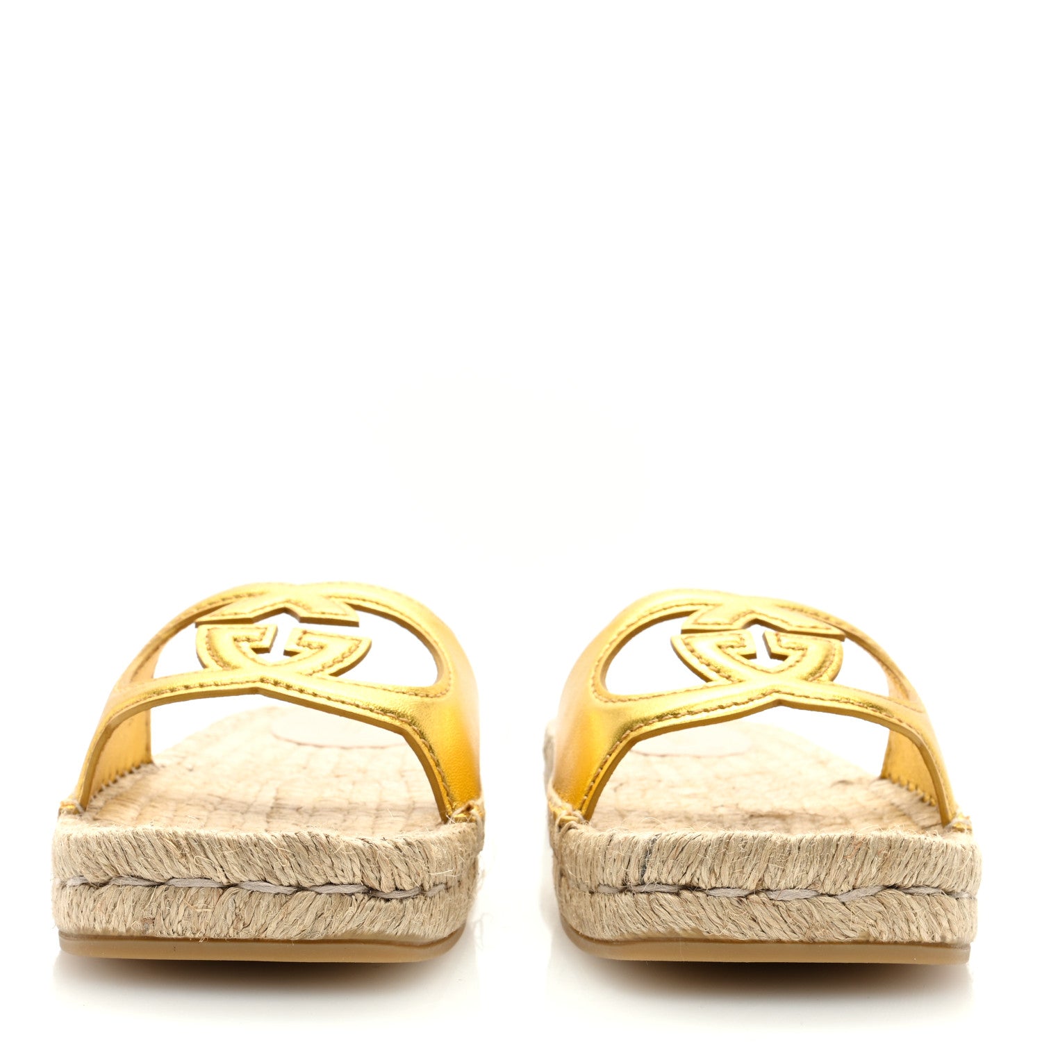 Gucci Nappa Interlocking G Espadrille Slide Sandals 36.5 Gold 3 of 6