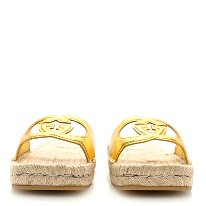 Gucci Nappa Interlocking G Espadrille Slide Sandals 36.5 Gold 3 of 6
