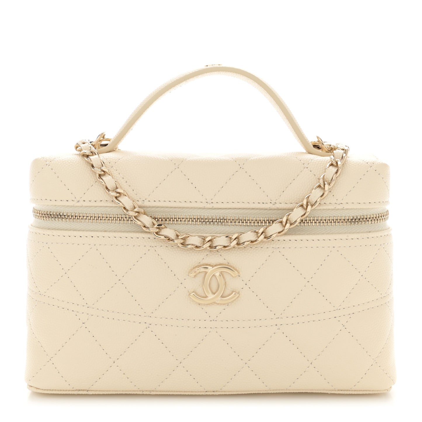 Caviar Quilted Trendy Handle Slim Vanity Ecru