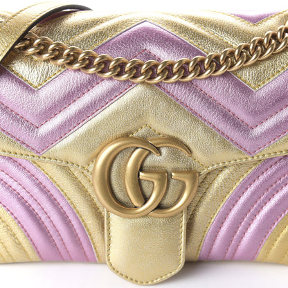 Gucci Metallic Calfskin Matelasse Small GG Marmont Shoulder Bag Gold Pink 10 of 10
