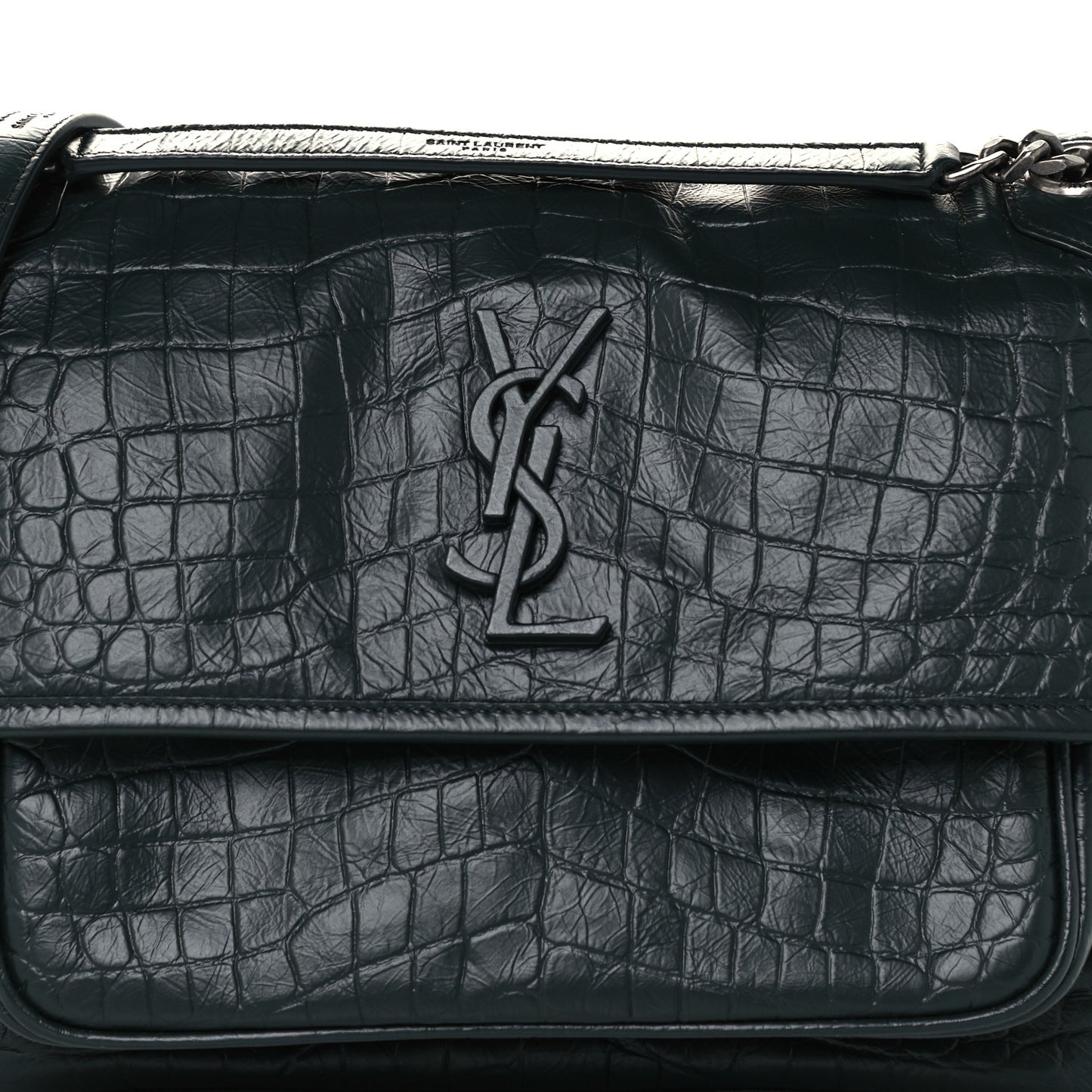 Crocodile Embossed Calfskin Monogram Medium Niki Chain Satchel Algea