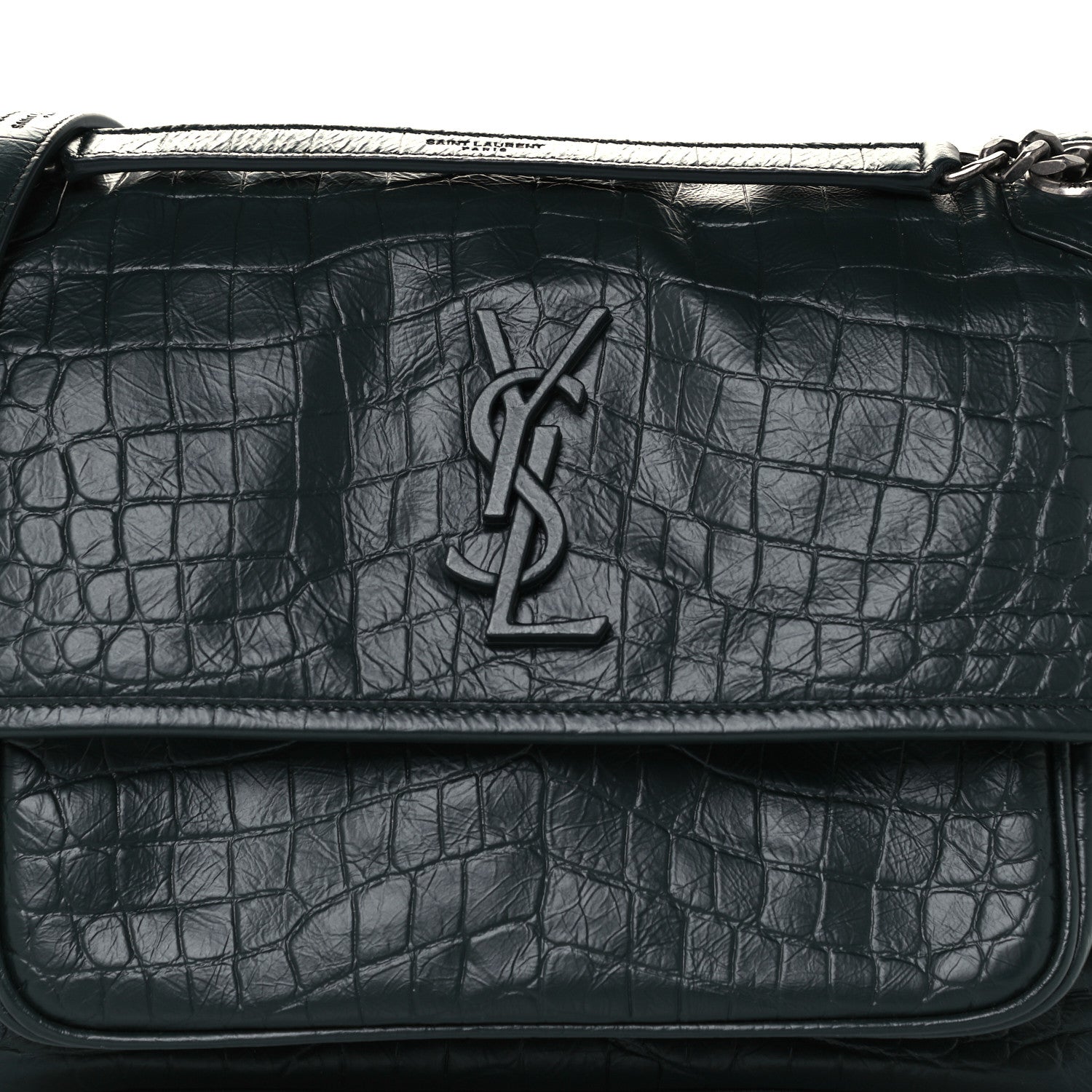 Saint Laurent Crocodile Embossed Calfskin Monogram Medium Niki Chain Satchel Algea 9 of 11