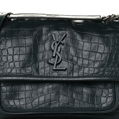 Saint Laurent Crocodile Embossed Calfskin Monogram Medium Niki Chain Satchel Algea 9 of 11