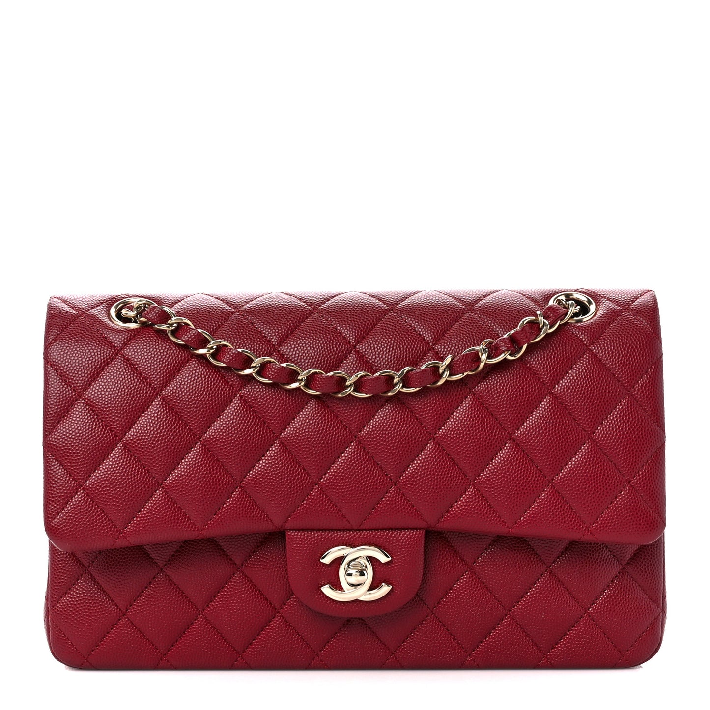 Caviar Quilted Medium Double Flap Dark Red