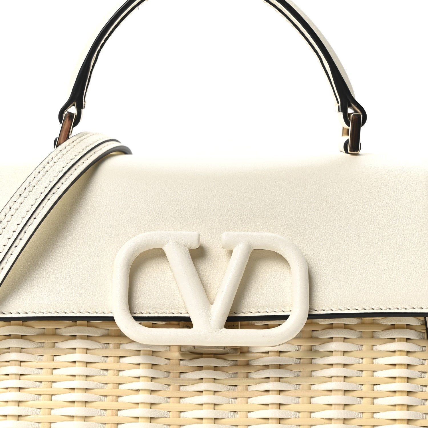 Valentino Garavani Wicker Calfskin Small VSling Top Handle Bag Natural White 7 of 9