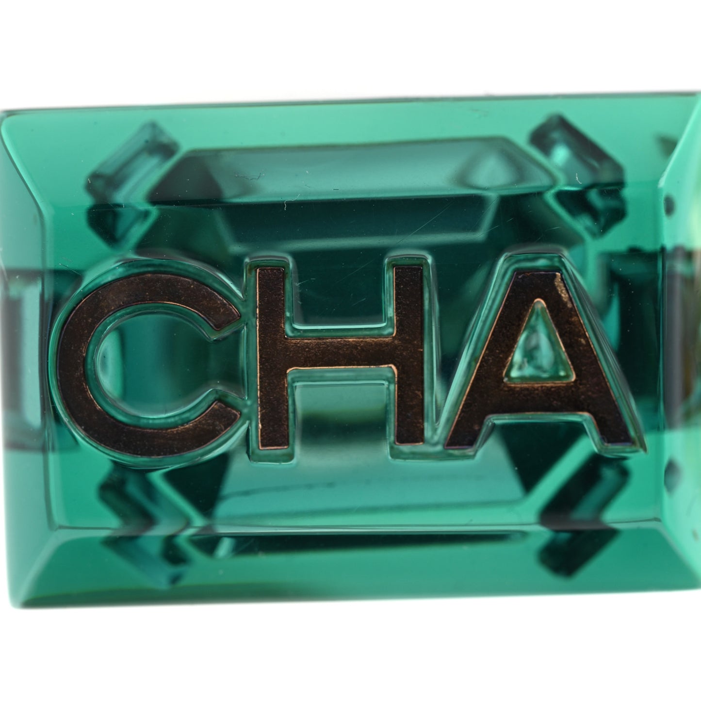 Resin Logo Drop Earrings Green Gold