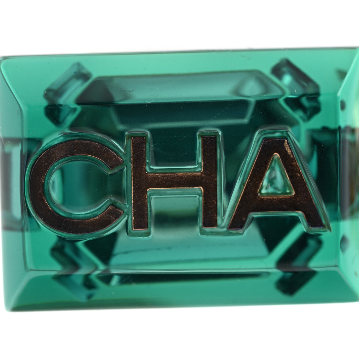 Chanel Resin Logo Drop Earrings Green Gold 5 of 5