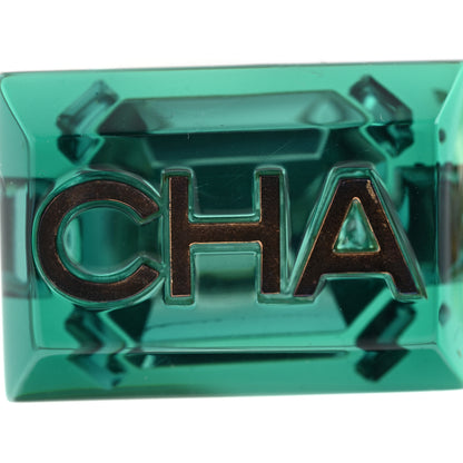 Chanel Resin Logo Drop Earrings Green Gold 5 of 5