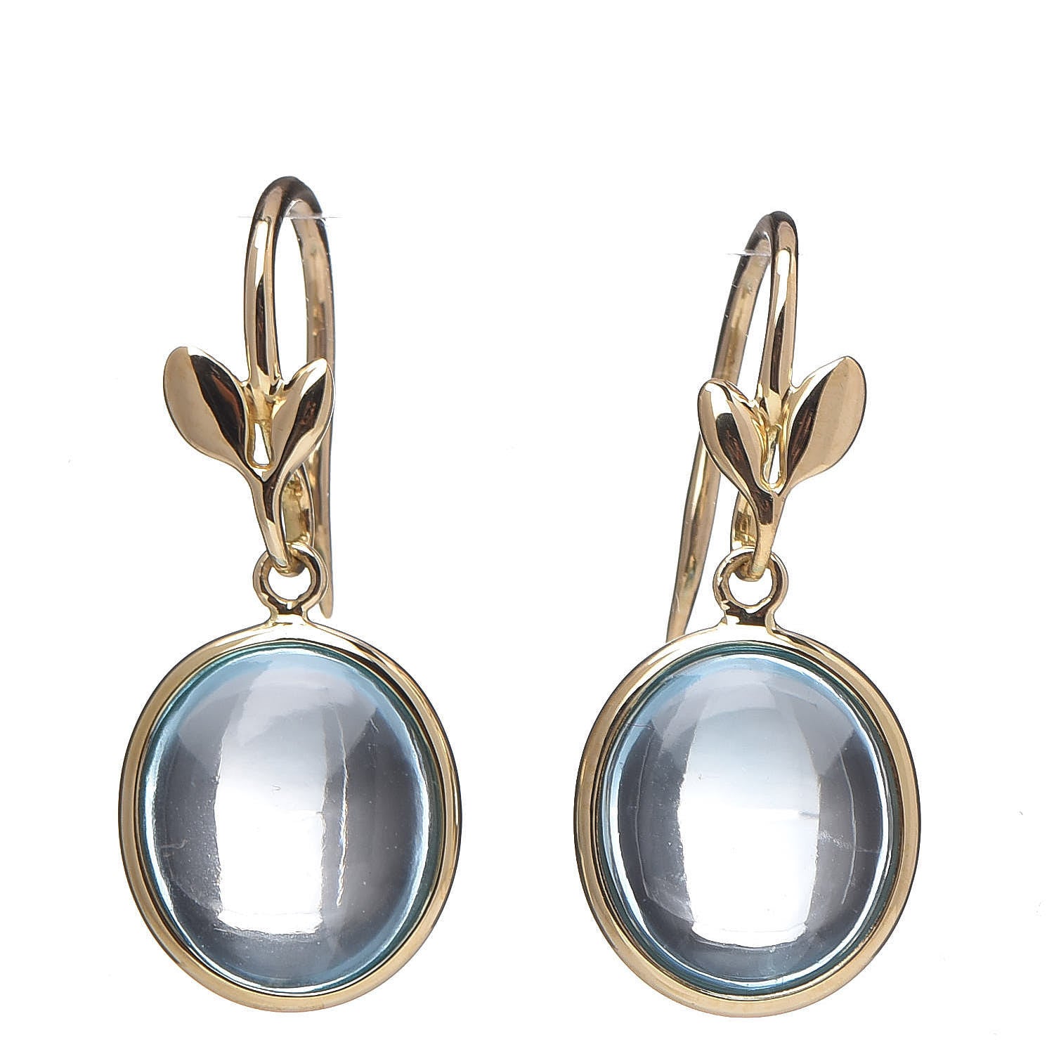 Tiffany 18K Yellow Gold Blue Topaz Paloma Picasso Olive Leaf Drop Earrings 1 of 3