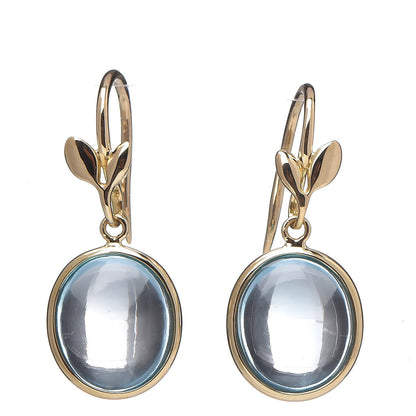Tiffany 18K Yellow Gold Blue Topaz Paloma Picasso Olive Leaf Drop Earrings 1 of 3