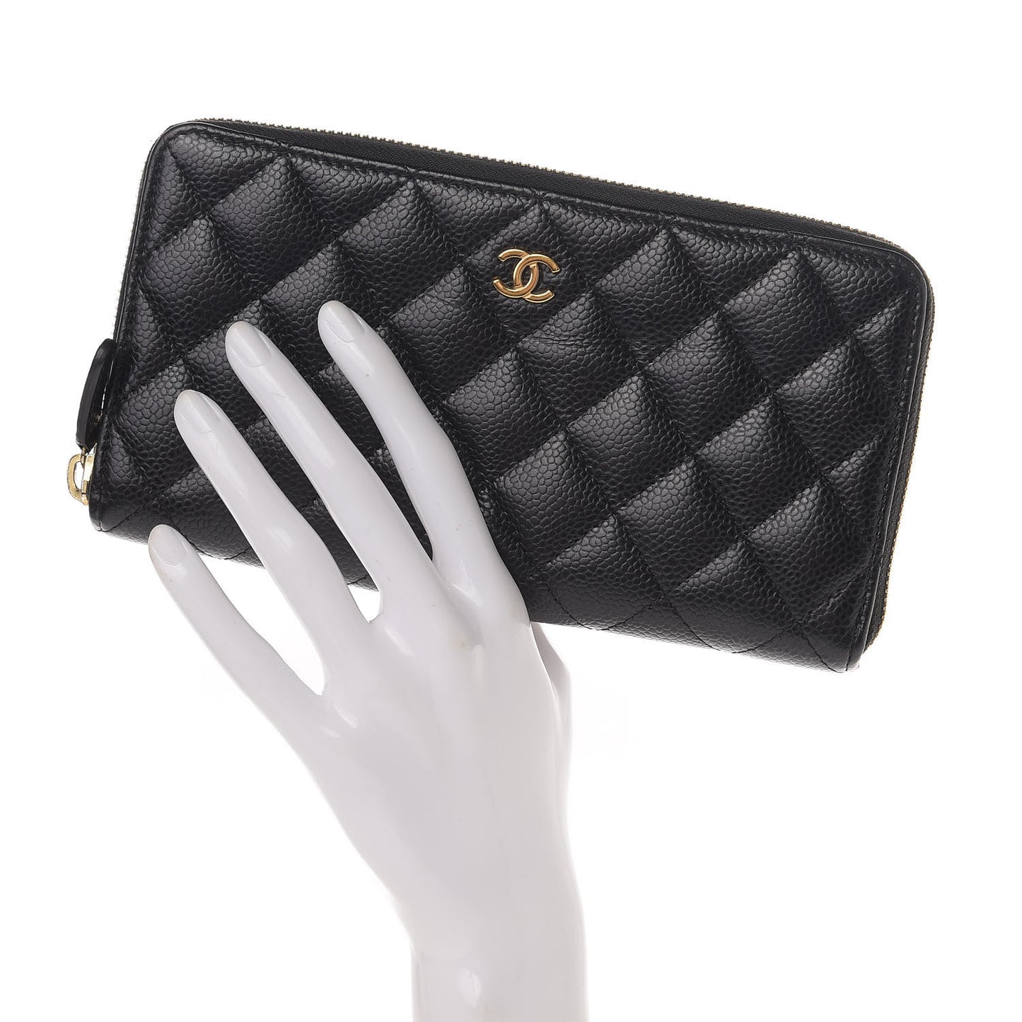 Caviar Quilted Large Gusset Zip Around Wallet Black