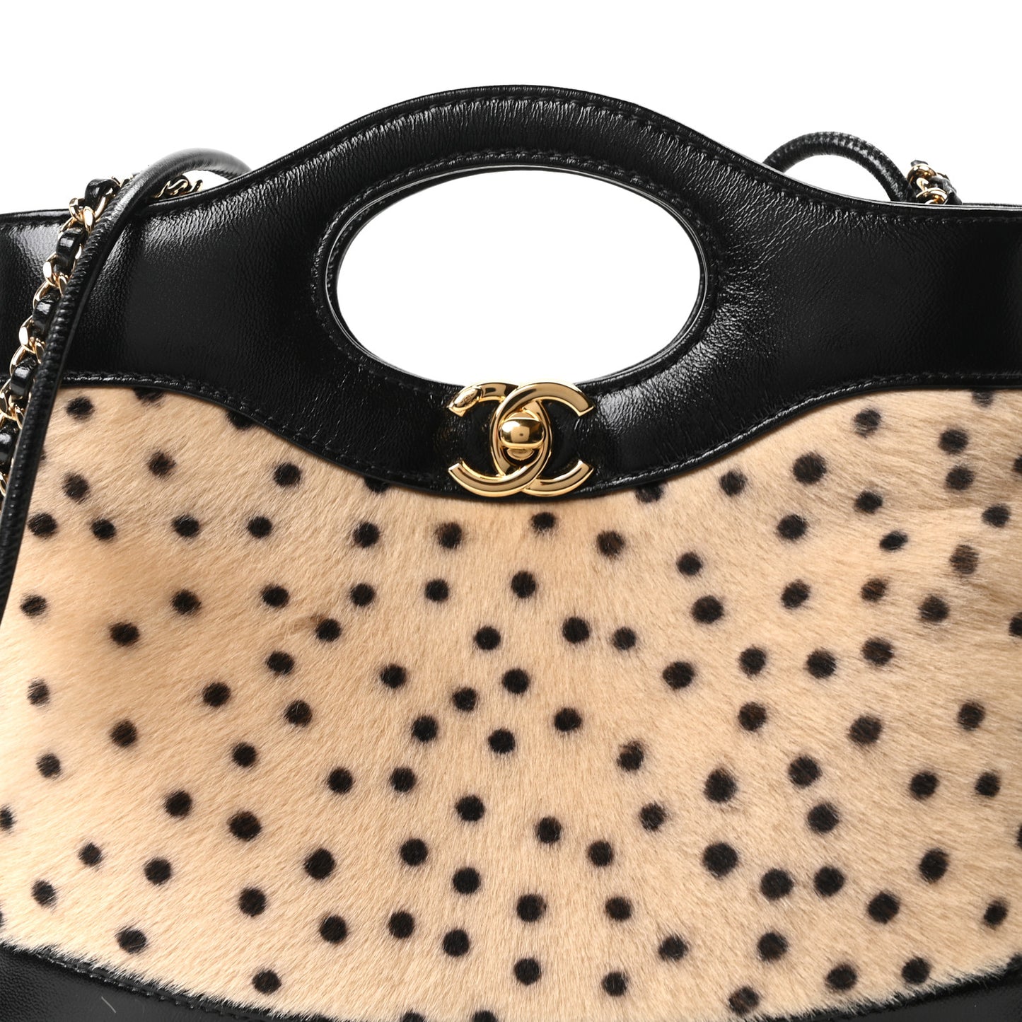 Shiny Lambskin Pony Hair Cheetah Printed Mini 31 Shopping Bag Light Beige Black