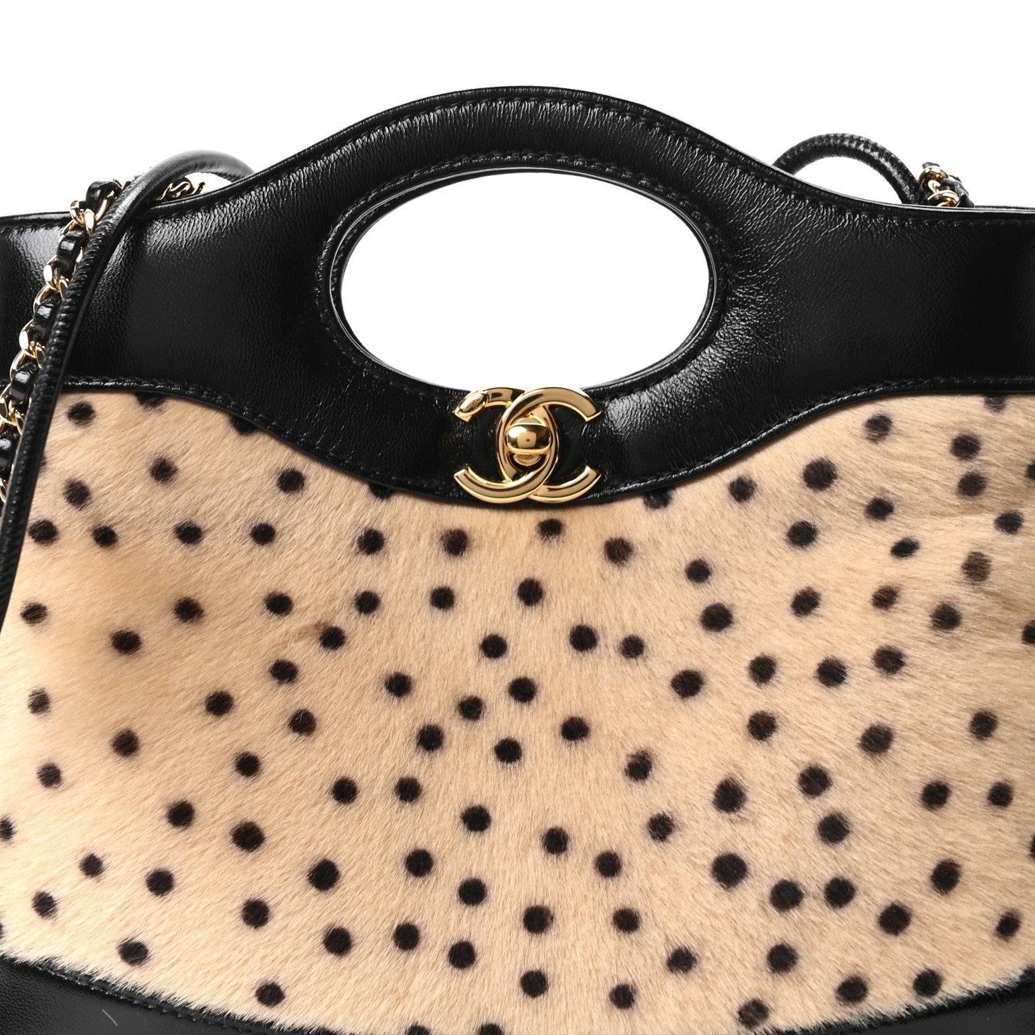 Chanel Shiny Lambskin Pony Hair Cheetah Printed Mini 31 Shopping Bag Light Beige Black 8 of 11