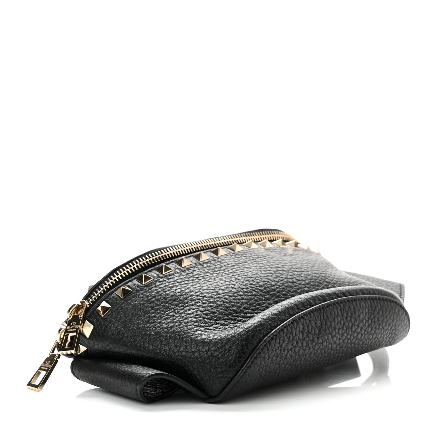 Grainy Calfskin Rockstud Belt Bag Black