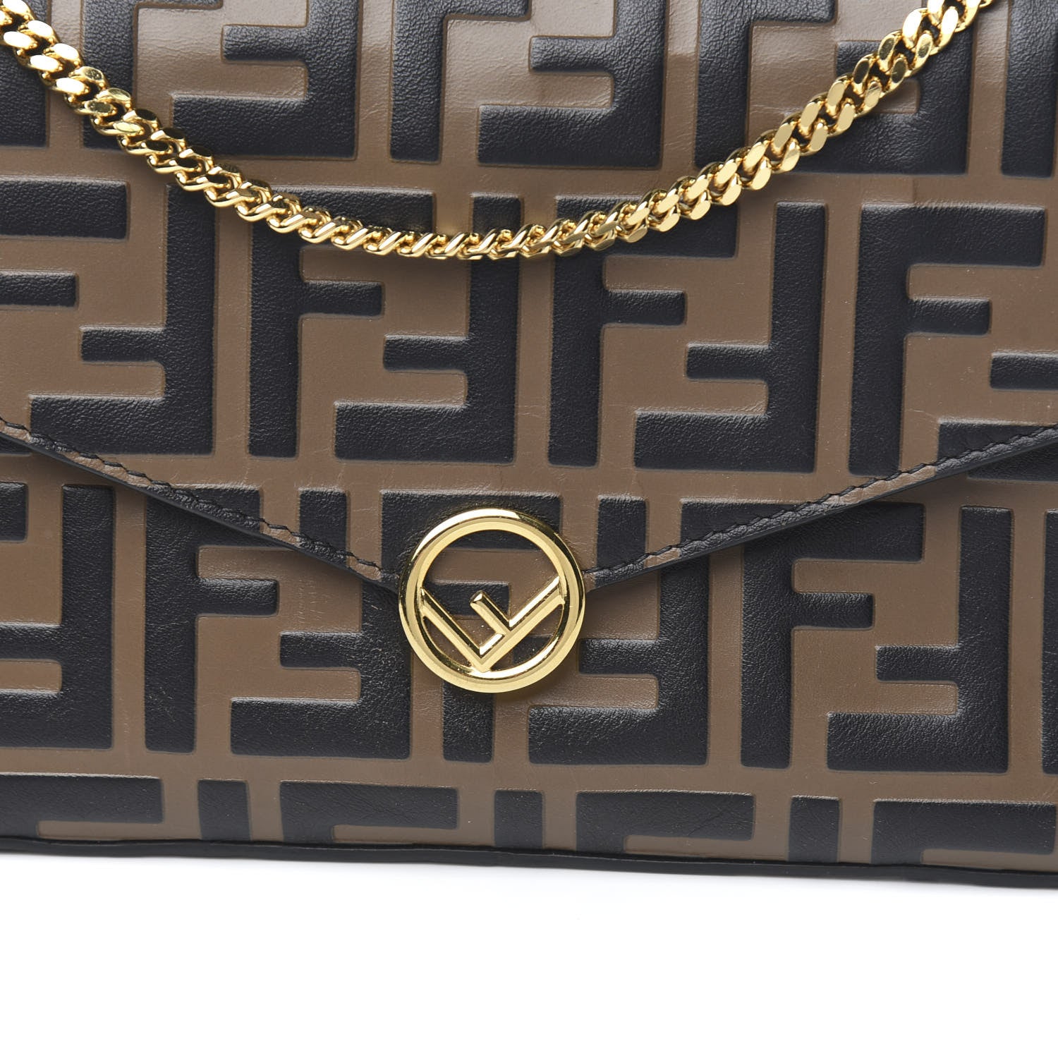 Fendi Vitello Soft F is Fendi Bi-Color FF 1974 Embossed Envelope Wallet on Chain Maya Black 9 of 9