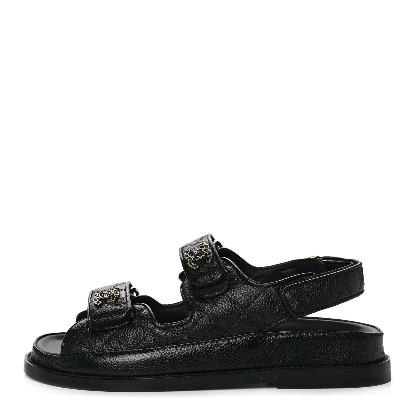Grained Calfskin Velcro Dad Sandals 35 Black