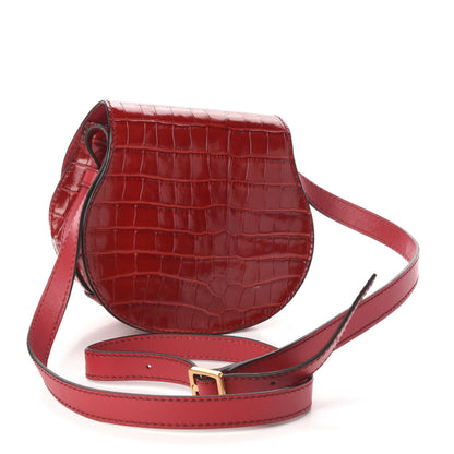 Chloe Calfskin Crocodile Embossed Mini Marcie Round Crossbody Bag Dusky Red 3 of 10
