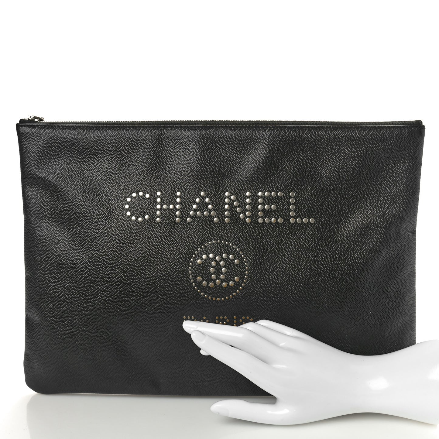 Caviar Studded Medium Deauville Pouch Black