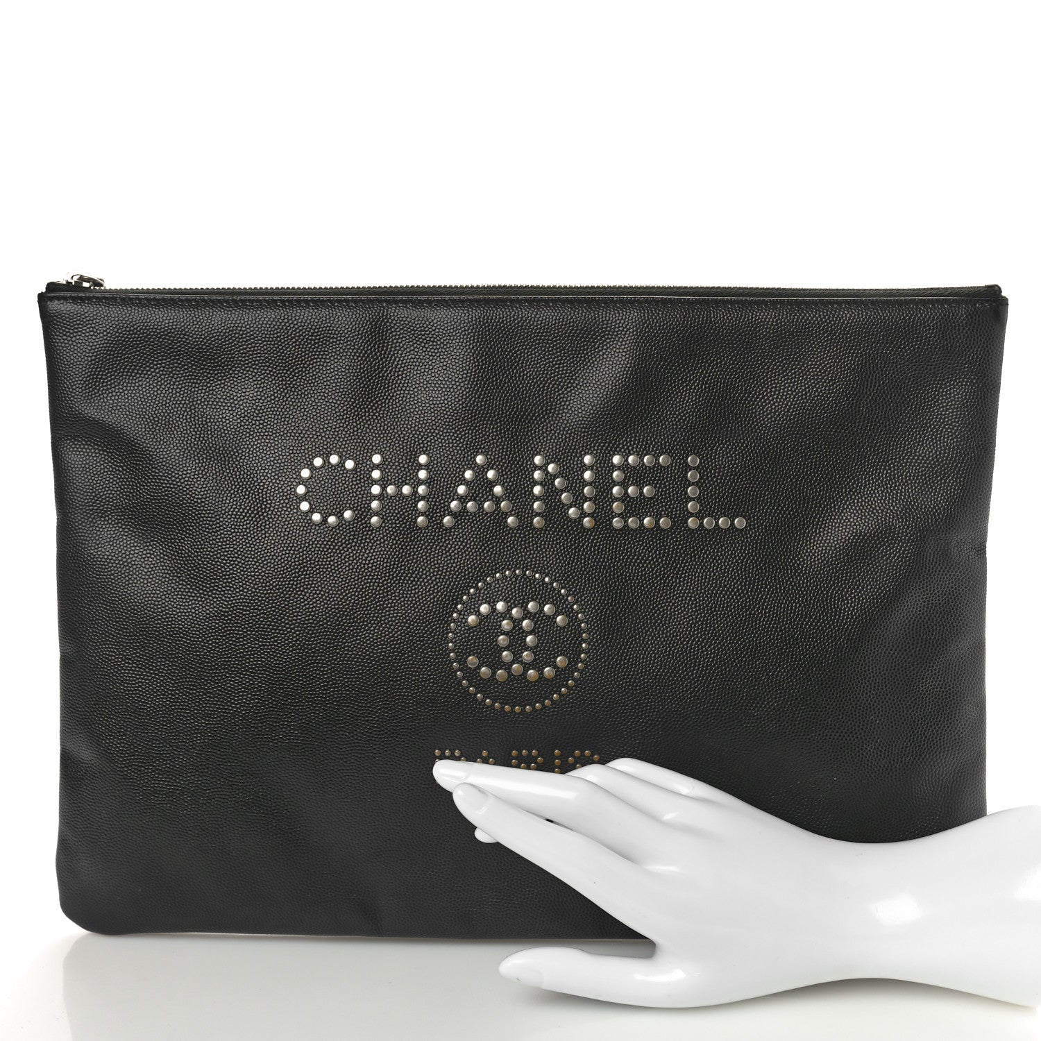 Chanel Caviar Studded Medium Deauville Pouch Black 2 of 8