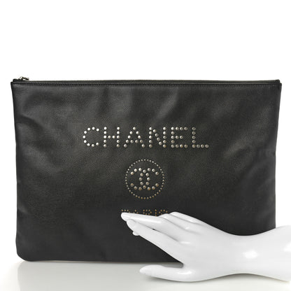 Chanel Caviar Studded Medium Deauville Pouch Black 2 of 8