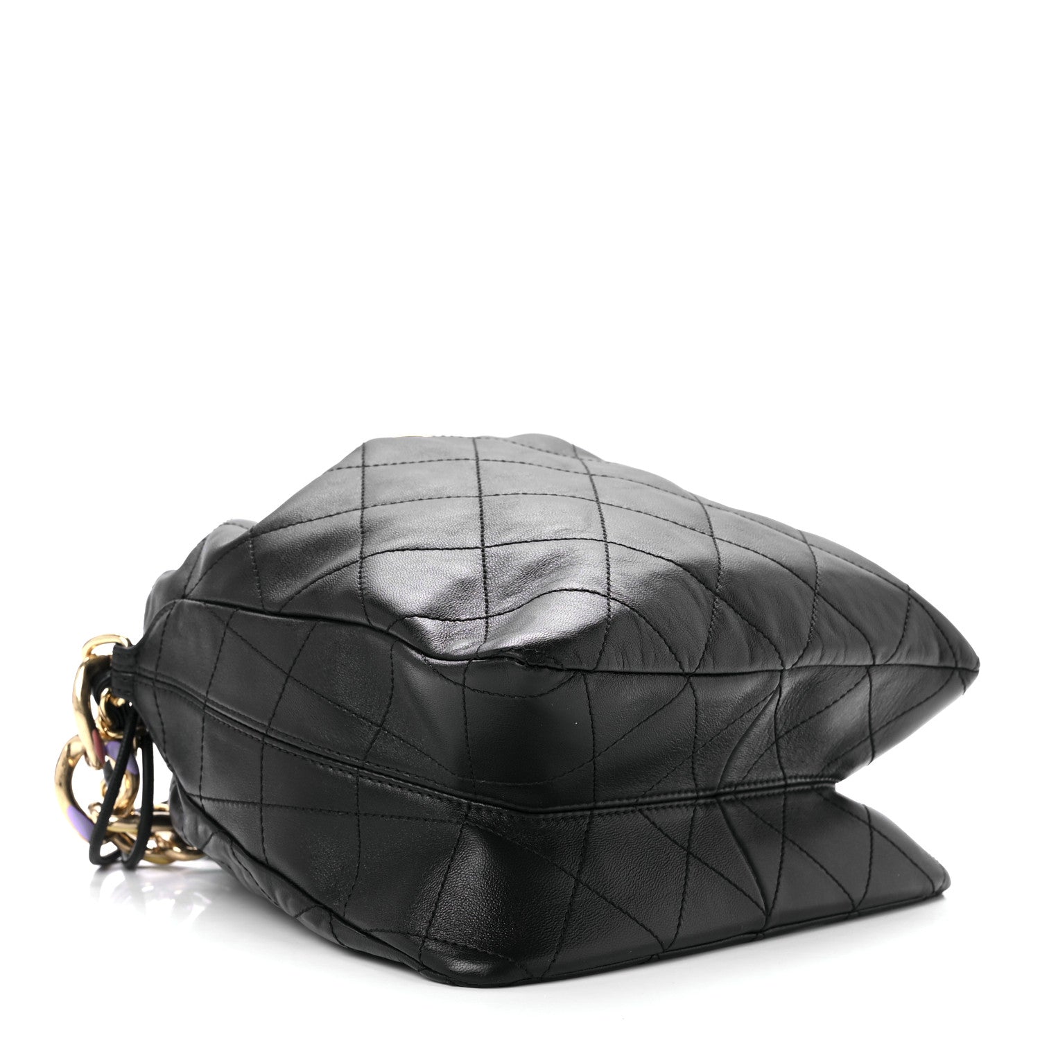 Chanel Lambskin Quilted Enamel Drawstring Bag Black Multicolor 3 of 10