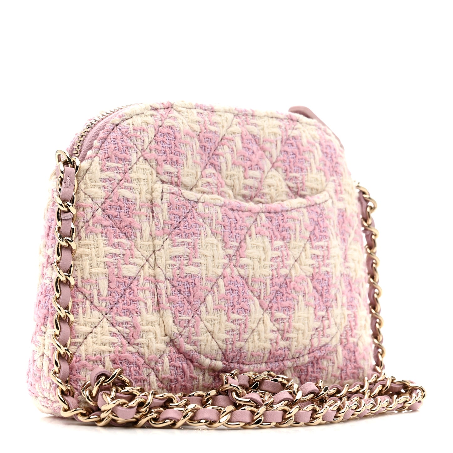 Tweed Quilted Mini Clutch With Chain Pink