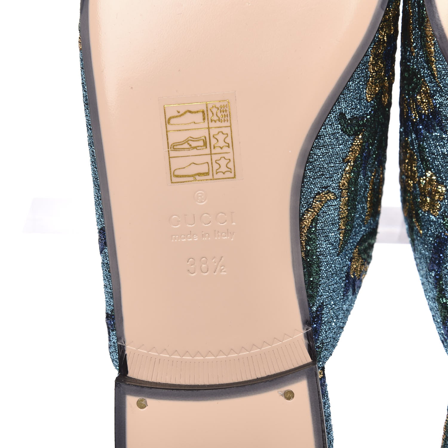 Gucci Iridescent Brocade Womens Princetown Slippers 38.5 Azure Multicolor Oro 6 of 9