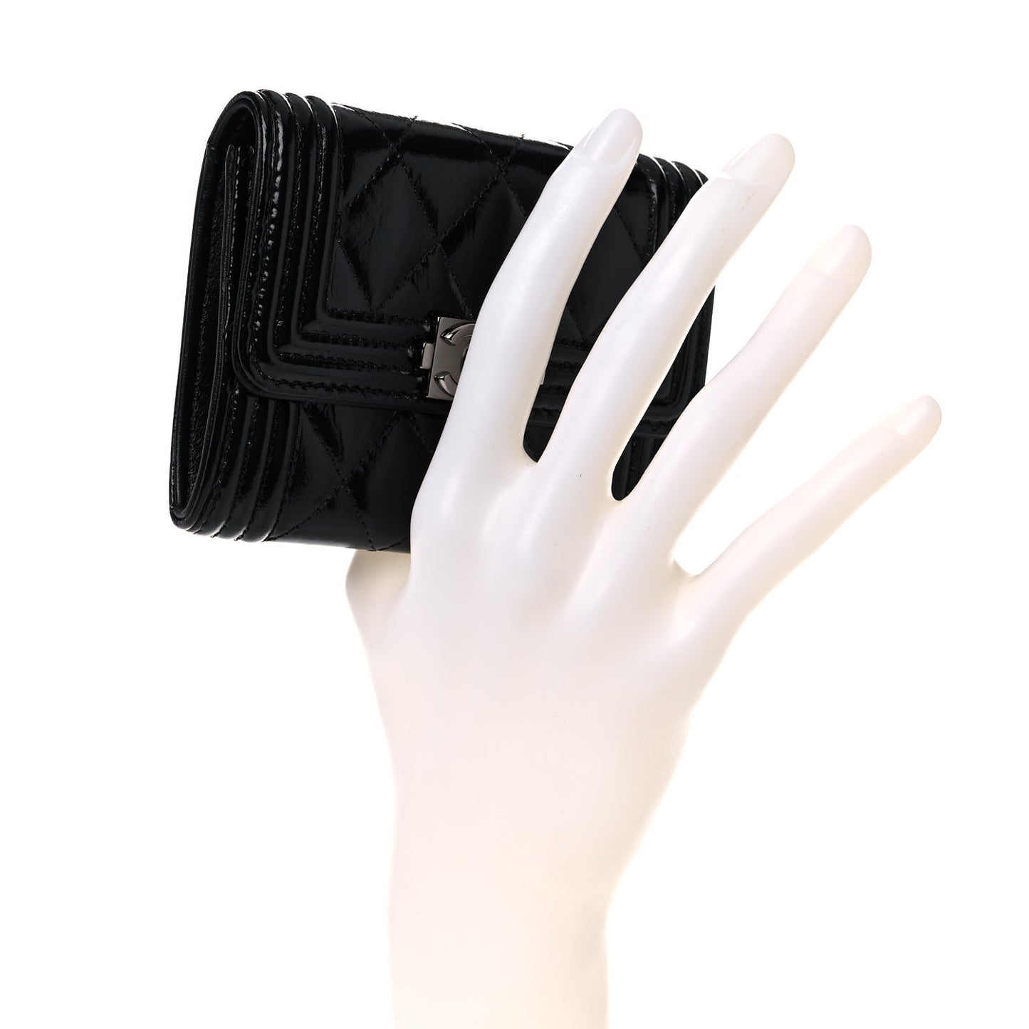 Distressed Patent Quilted Boy Flap Card Holder Wallet Black