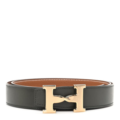 Hermes Chamonix Togo 32mm H Twist Belt 100 40 Gold Etain 1 of 4