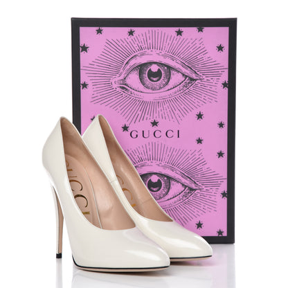 Gucci Polished Calfskin Regent Pumps 39.5 White Magnolia 9 of 9