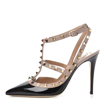 Valentino Garavani Patent Nappa Rockstud Ankle Strap 100mm Pumps 39 Black Poudre 1 of 10