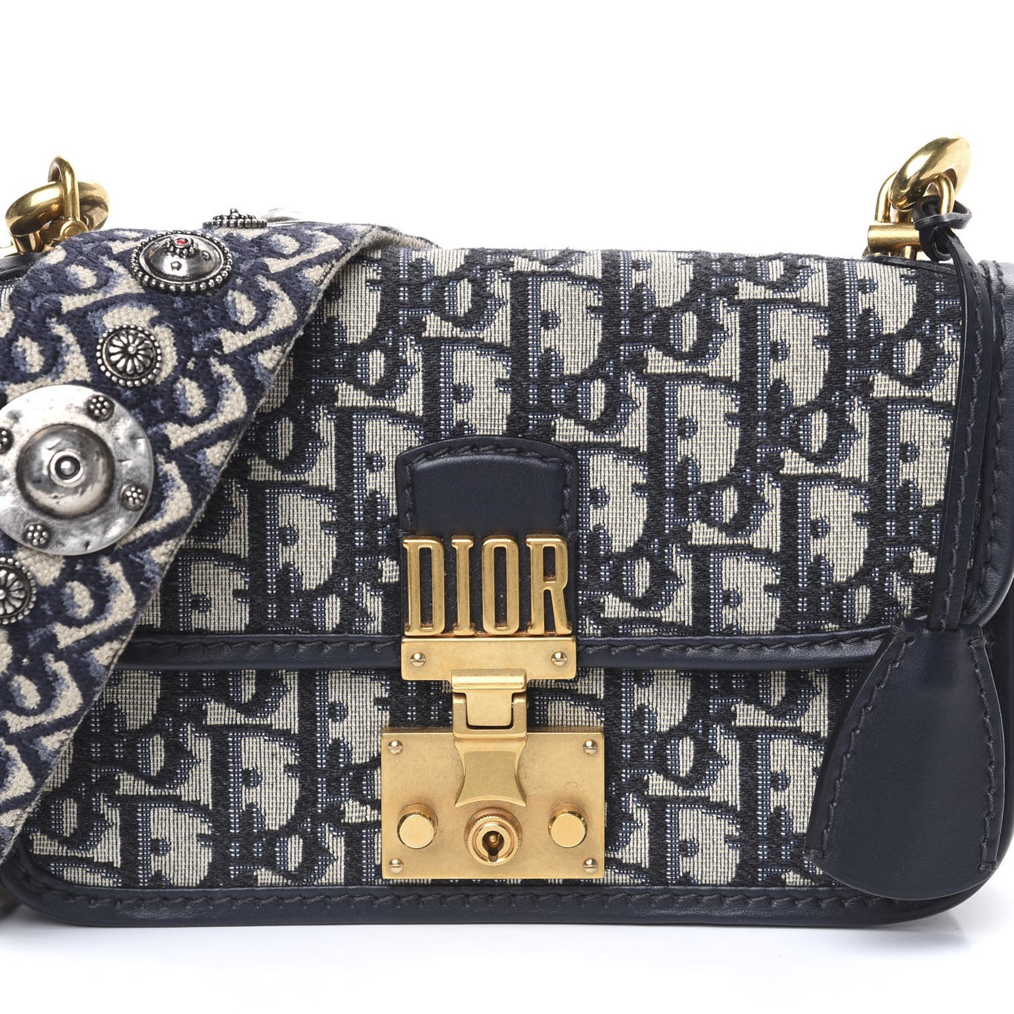 Oblique Small DiorAddict Flap Bag Navy Blue