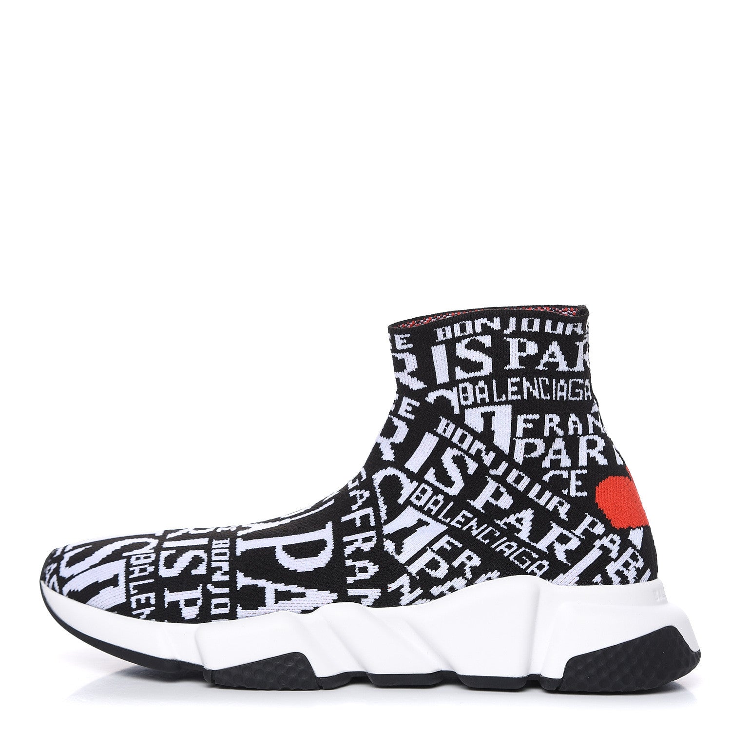 Balenciaga Neoprene Knit Bonjour Paris Womens Speed Sneakers 40 Black White Red 1 of 9