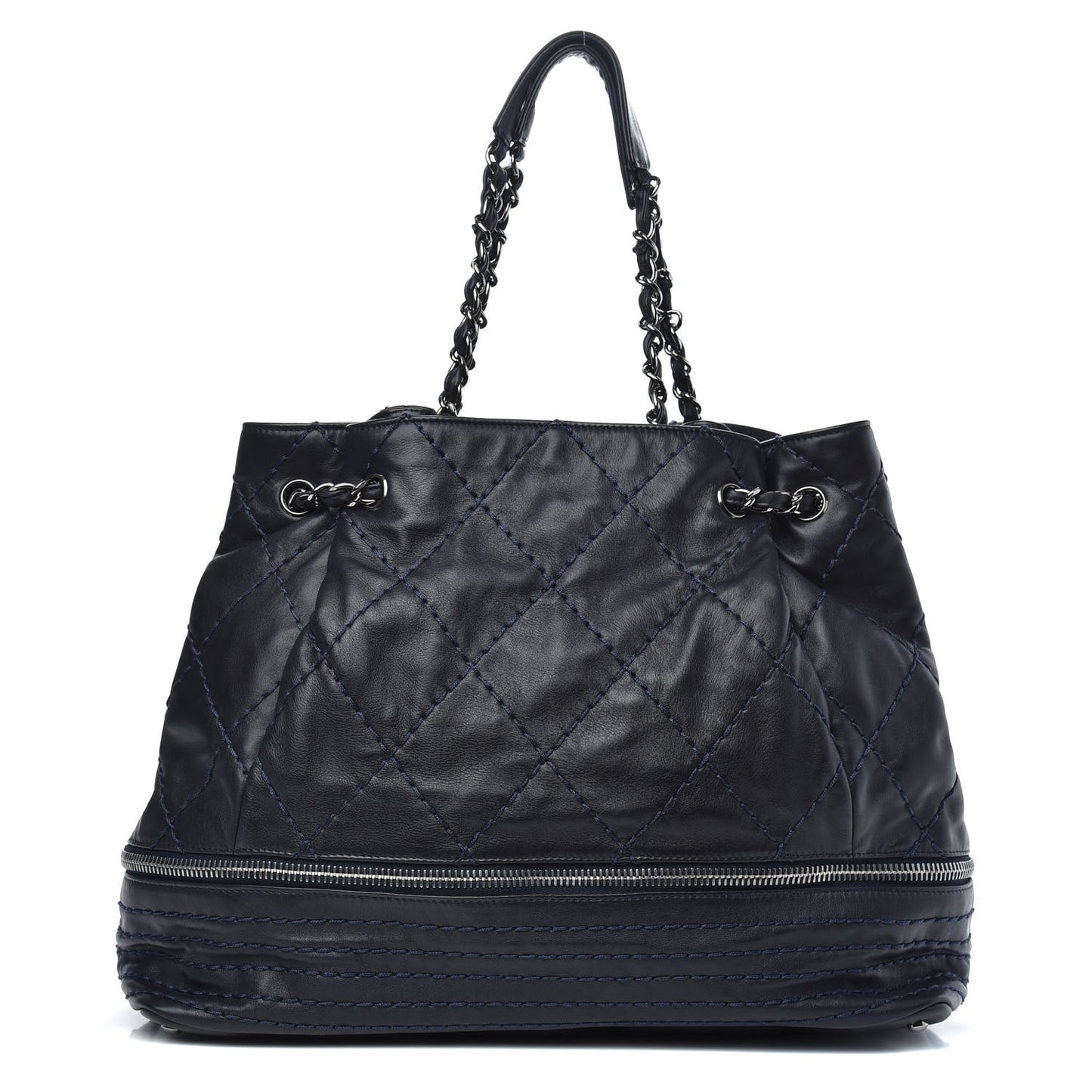 Lambskin Stitched Expandable Tote Navy