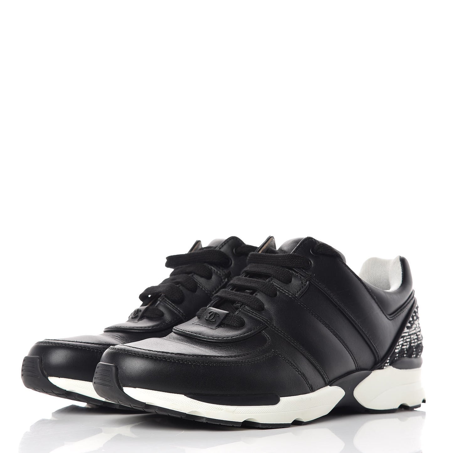 Calfskin Tweed Womens Sneakers 40 Black White