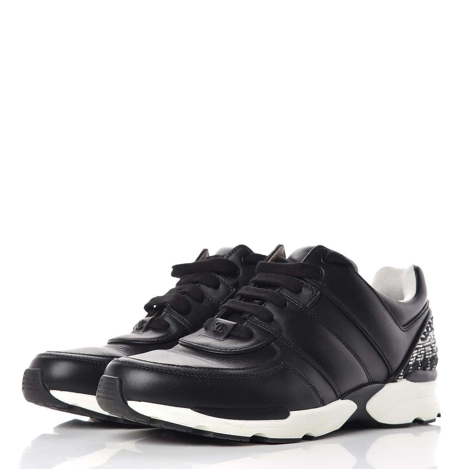 Chanel Calfskin Tweed Womens Sneakers 40 Black White 3 of 10