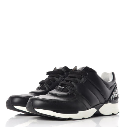 Chanel Calfskin Tweed Womens Sneakers 40 Black White 3 of 10