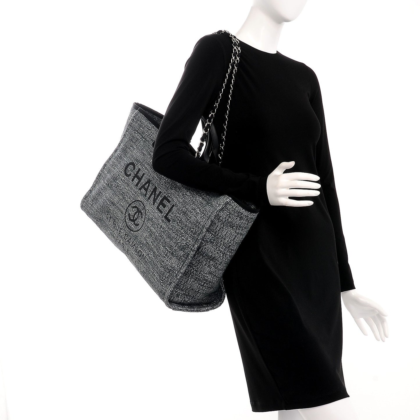 Woven Straw Raffia Large Deauville Tote Charcoal