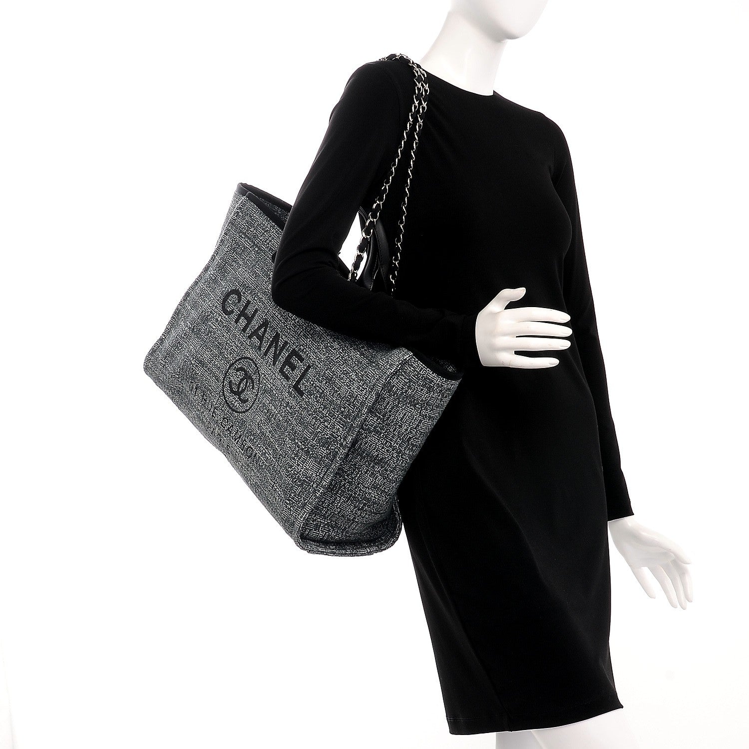 Chanel Woven Straw Raffia Large Deauville Tote Charcoal 2 of 8