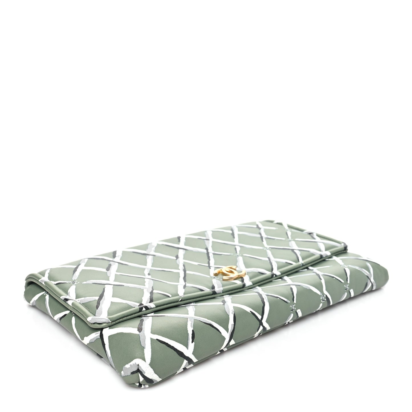 Lambskin Paris-Greece Quilted Foldover Clutch Green Multicolor