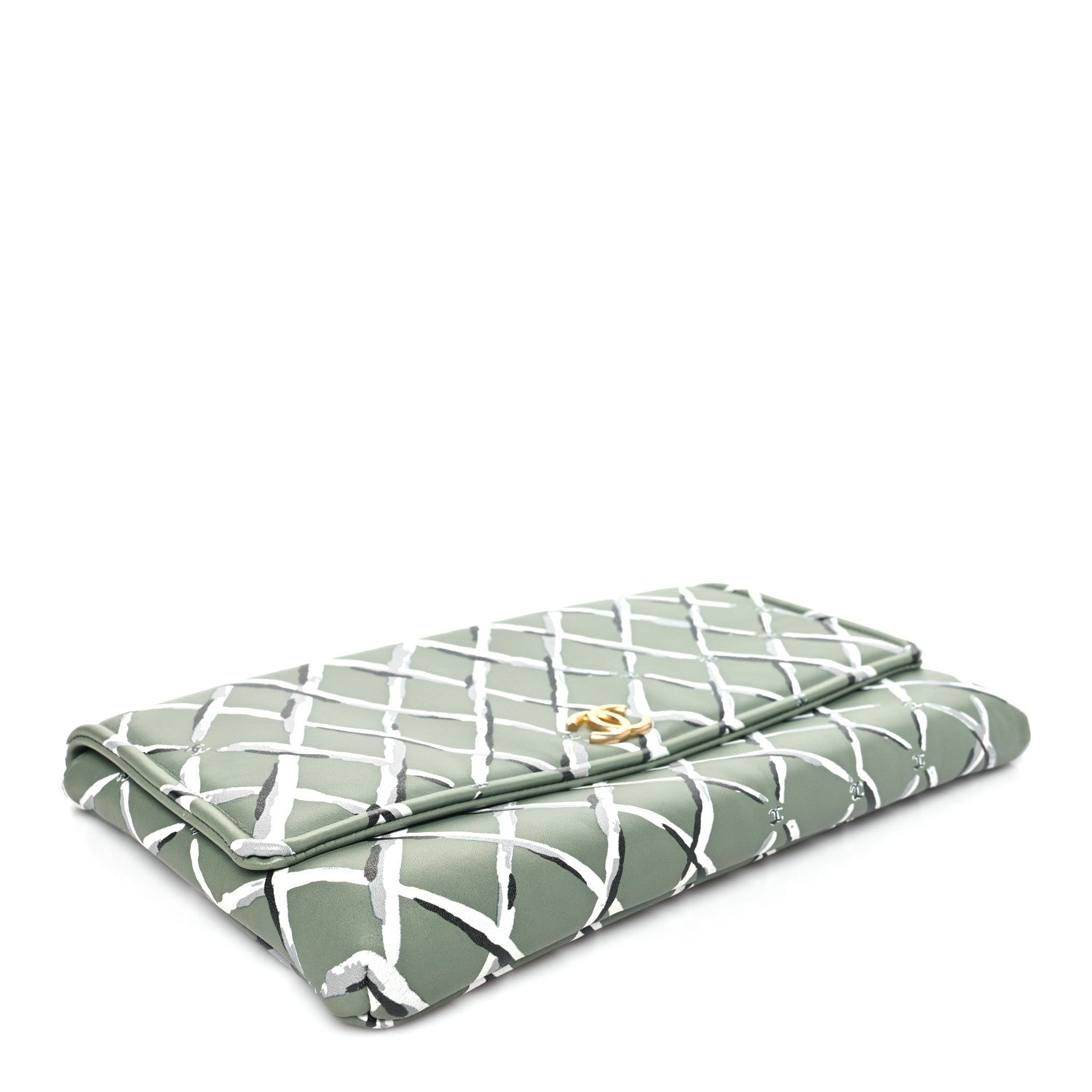Chanel Lambskin Paris-Greece Quilted Foldover Clutch Green Multicolor 4 of 8