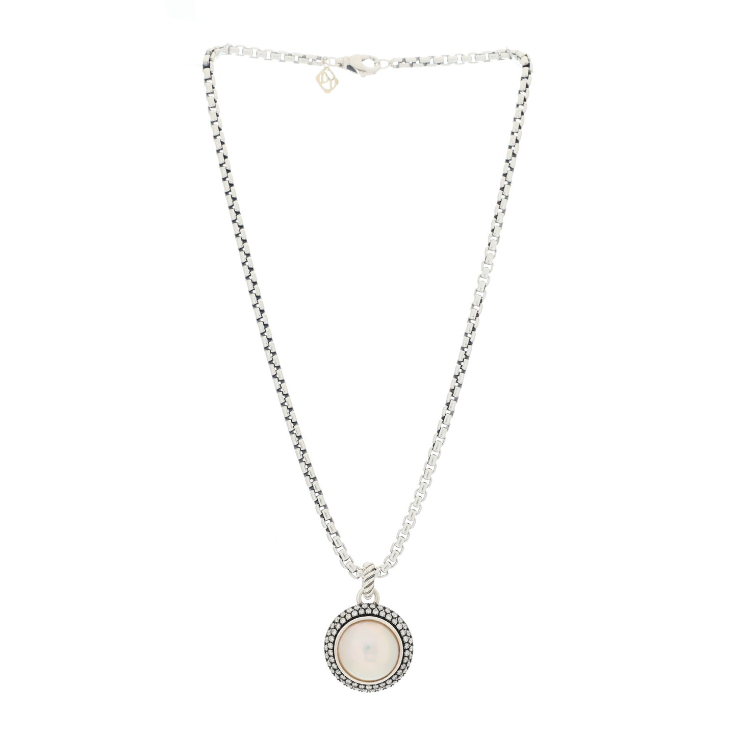 Sterling Silver Diamond Pearl Large Cerise Pendant Necklace