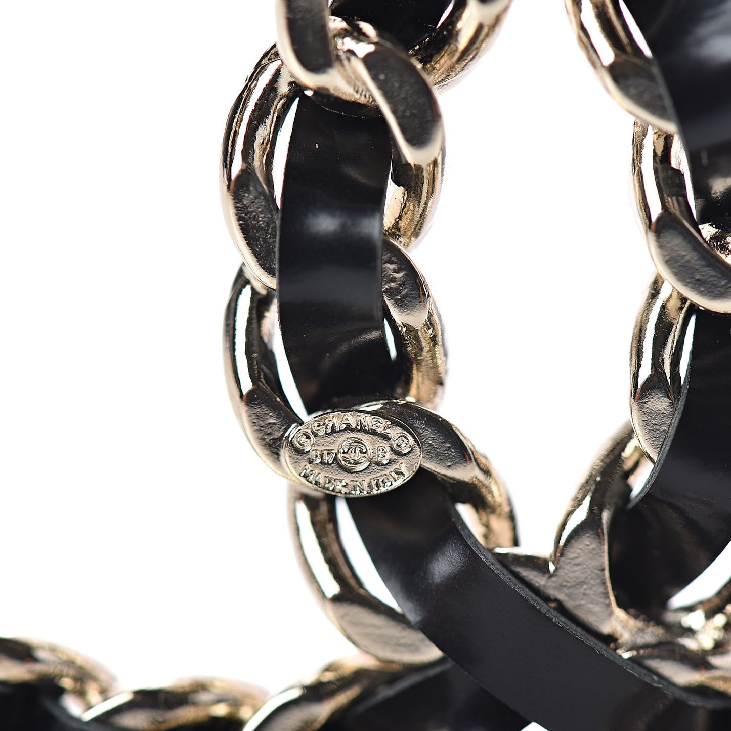 Lambskin Crystal Chain CC Charms Brooch Black Gold