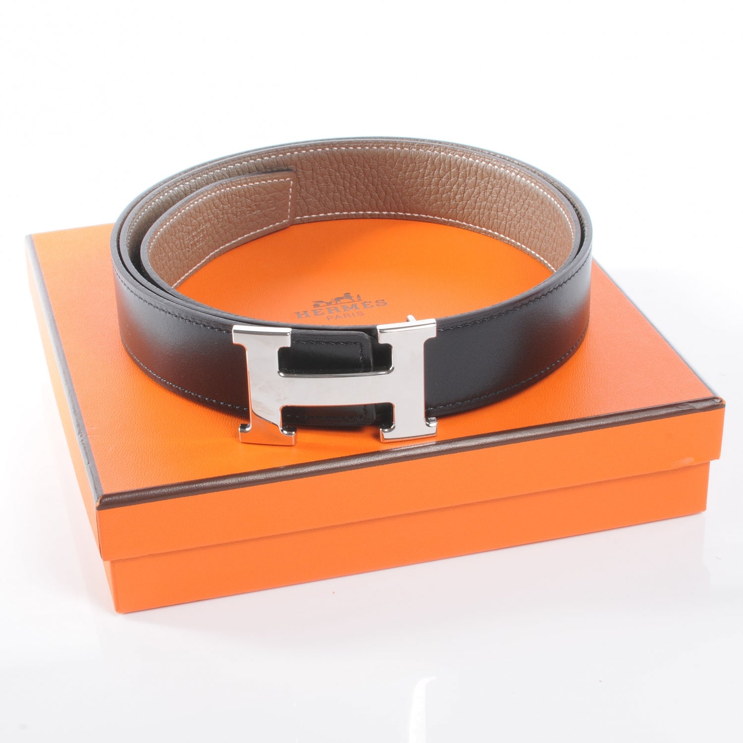 Hermes Togo Box Reversible Constance 32mm H Belt 105 Etoupe and Noir 5 of 5