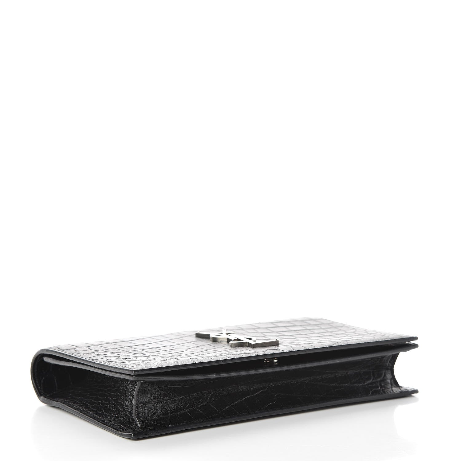 Saint Laurent Calfskin Crocodile Embossed Classic Kate Monogram Clutch Black 3 of 8