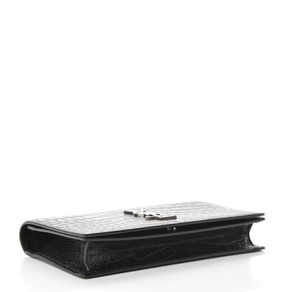 Saint Laurent Calfskin Crocodile Embossed Classic Kate Monogram Clutch Black 3 of 8